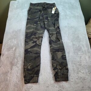 Rag Supply Jogger Women XS Camo Print Elastic Waist Drawstring Pants Olive Green